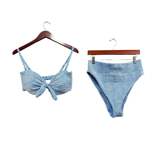 Aerie Blue & White Polka Dot High-Waisted Bikini Set Bandeau Top Womens Swimwear - Picture 1 of 5